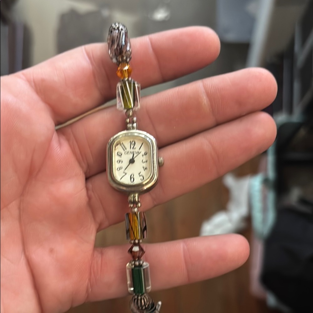 Geneva Silver Watch with Multicolor Beads